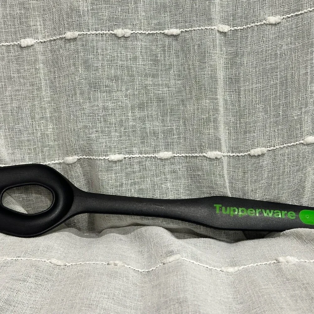 Tupperware Black Flow Thru Spoon Serving Utensil Slotted Hole with Green Handle